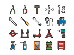 	【車両整備・工具】線画アイコン（カラー）