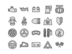 【車両・安全】線画アイコン（白黒）