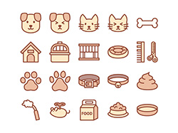 【ペット・犬猫】線画アイコン（茶）