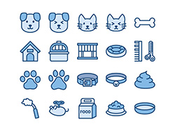 【ペット・犬猫】線画アイコン（青）