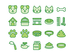 【ペット・犬猫】線画アイコン（緑）