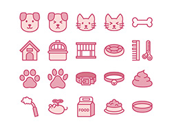 【ペット・犬猫】線画アイコン（ピンク）