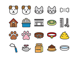 【ペット・犬猫】線画アイコン（カラー）