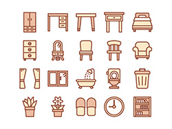 【住宅・家具】線画アイコン（茶）