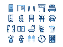【住宅・家具】線画アイコン（青）