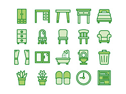 【住宅・家具】線画アイコン（緑）