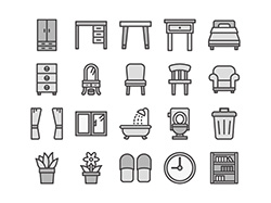 【住宅・家具】線画アイコン（白黒）