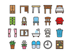 【住宅・家具】線画アイコン（カラー）