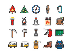 【アウトドアA】線画アイコン（カラー）