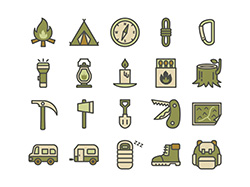 【アウトドアA】線画アイコン（オリーブ）