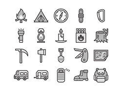 【アウトドアA】線画アイコン（白黒）