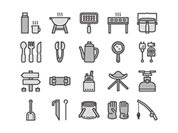 【アウトドアB】線画アイコン（白黒）