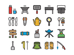 【アウトドアB】線画アイコン（カラー）