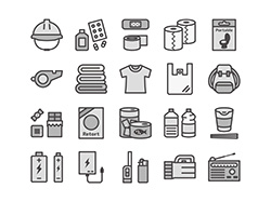 【防災グッズA】線画アイコン(白黒)