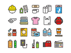 【防災グッズA】線画アイコン(カラー)