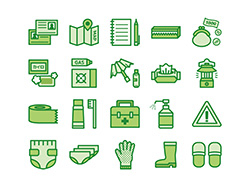 【防災グッズB】線画アイコン（緑）