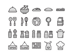 【レストラン】線画アイコン（モノクロ）