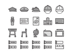 【教育・学校A】線画アイコン（モノクロ）