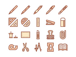 【教育・学習A】線画アイコン（茶）