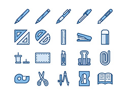 【教育・学習A】線画アイコン（青）