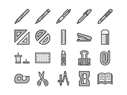 【教育・学習A】線画アイコン（モノクロ）