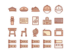 【教育・学校A】線画アイコン（茶）