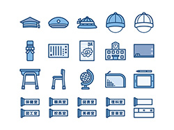 【教育・学校A】線画アイコン（青）