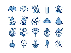 【7月の情景】線画アイコン-A(青)