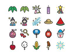 【7月の情景】線画アイコン-A(カラー)