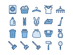 掃除・洗濯】線画アイコン（青）