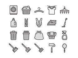 掃除・洗濯】線画アイコン（白黒）