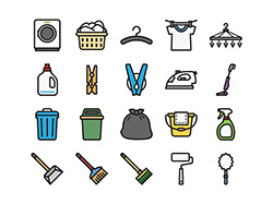 掃除・洗濯】線画アイコン（カラー）