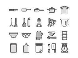 【調理器具】線画アイコン（白黒）