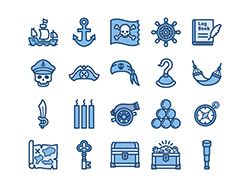 【海賊・冒険】線画アイコン（青）