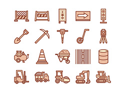 【工事・建設】線画アイコン（茶）