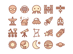 【科学・宇宙】線画アイコン(茶)