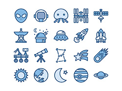 【科学・宇宙】線画アイコン(青)