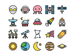 【科学・宇宙】線画アイコン(カラー)