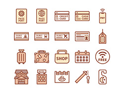 【旅行・観光】線画アイコン(茶)