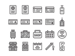 【旅行・観光】線画アイコン(白黒)